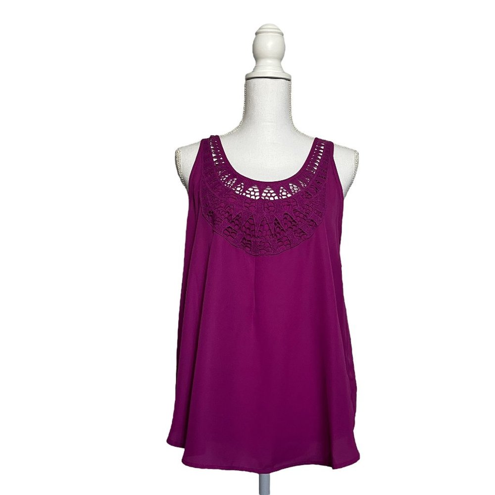 Xhilaration Purple Tank Top with Crochet Neck